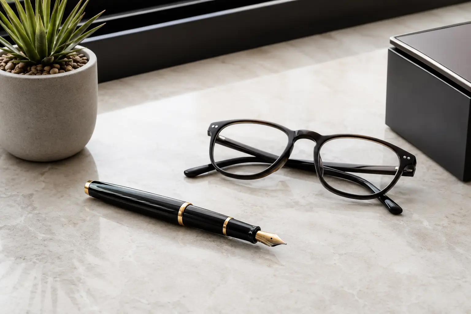 A tidy modern desk detail